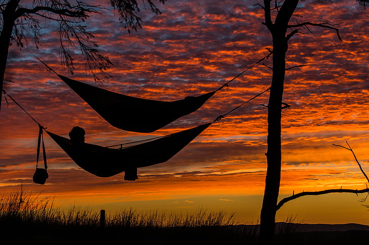 silhouette, photography, two, person, hammocks, cloud, orange