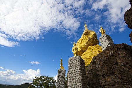 tempelet, gull, Asia, Pagoda, Thailand, lumphun, landskapet