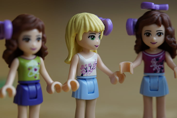 dzieci, Dziewczyna, LEGO, w LEGO friends, Girlfriends, trzy, portret