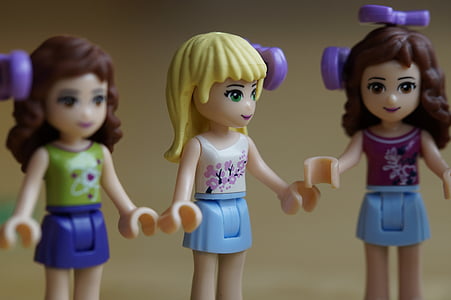 djeca, djevojka, Lego, Lego friends, djevojke, tri, portret