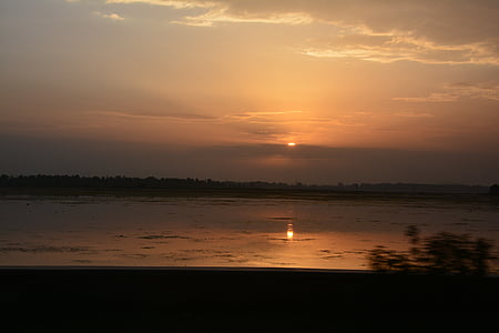 solnedgang, Kashmir, dal lake, India, Srinagar, båt, Lake