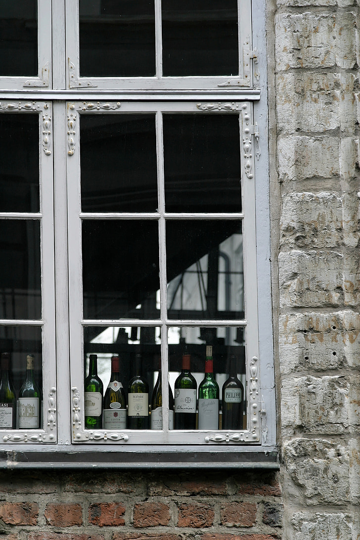 finestra, vino, costruzione, facciata, architettura, bottiglia di vino, decorazione