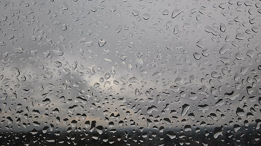 drop of water, window, rain, glass, water, drip, grey