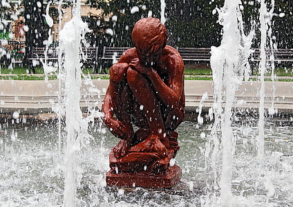 estatua de, agua, fuente, Checa budejovice