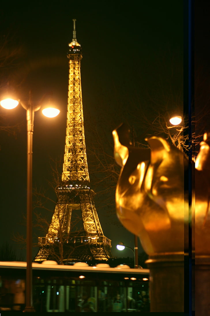 Paris, noapte, vedere de noapte, City, clădire, Turnul eiffel, Franţa