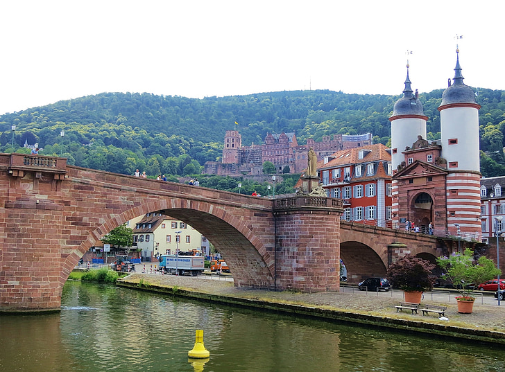 Heidelberg, Bridge, Neckar, gamla bron, slott, floden, gamla stan