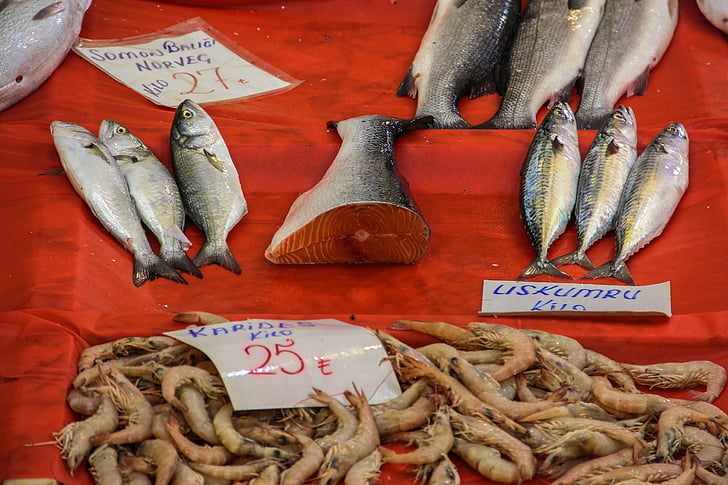 fisk, markedet, laks, makrell, reker, kjøpe, handel