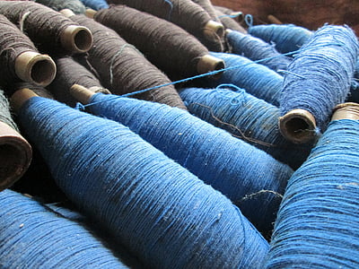 纱线, 布, 博物馆, 作用, 蓝色, 灰色, 编织