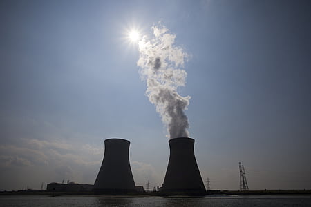 nuclear power plant, central, steam, energy, non, against light