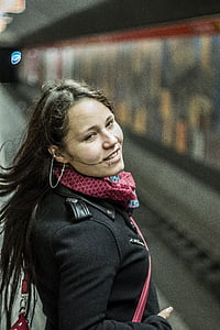Mädchen, u-Bahn, Metro, u-Bahn, junge, Frau, Weiblich