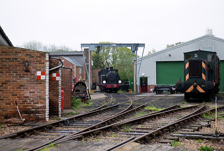 steam locomotive, railway, diesel locomotive, heritage, track, points, engine shed