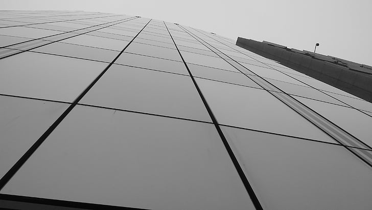 architecture, en noir et blanc, bâtiment, High-Rise, faible angle de tir, point de vue, structure bâtie