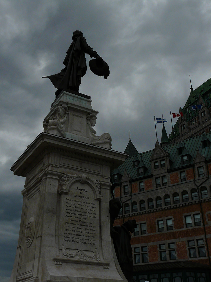 Samuel de champlain, cidade de Quebec, 1608, história, Champlain, estátua, antiga cidade de quebec