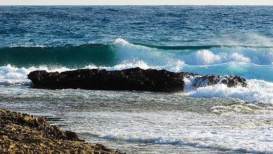 Кипър, Айя Напа, скалист бряг, вълна, Smashing, море, брегова линия