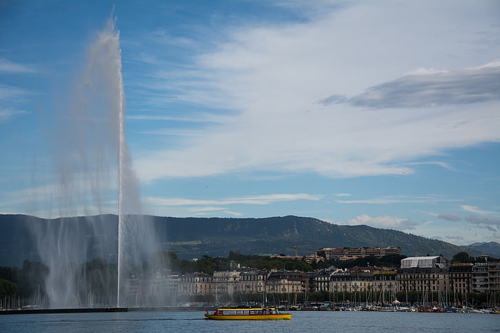 Женева, фонтан, Визначні пам'ятки, Женевське озеро, Швейцарія, настрій, води