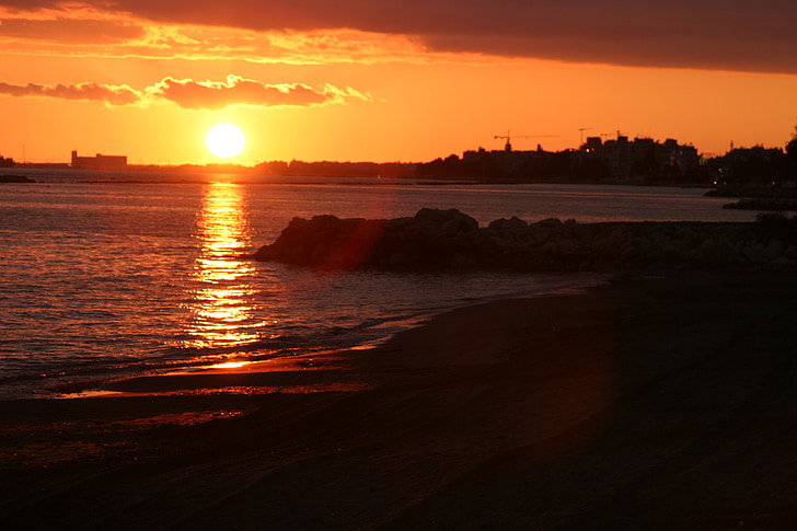 solnedgång, solen, Kreta, resor, romantiska, havet, Orange