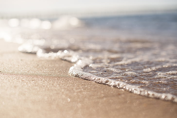 pijesak, plaža, val, pjena, selektivni fokus, Nema ljudi, priroda