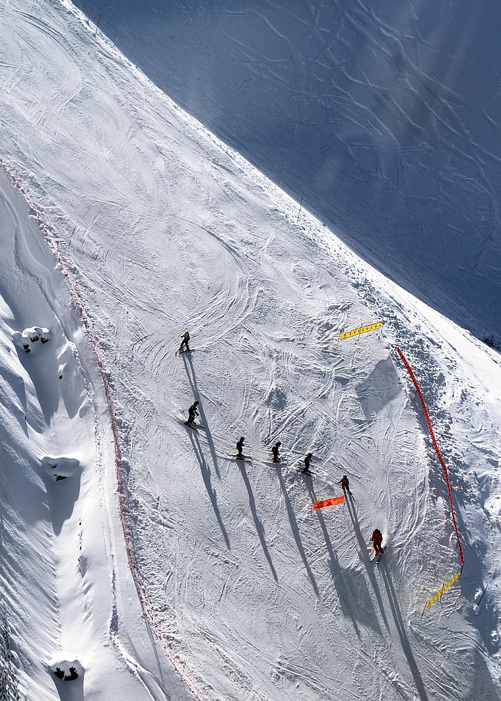 grup, persones, xapa, pistes d'esquí, gel, esquí, esquiador