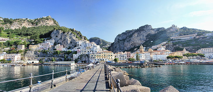 Amalfi, Itália, Porto, Costa de Amalfi, Verão, mar, Costa