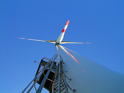 vindmølle, rotorblade, store, hoved, høj, vindenergi, vind