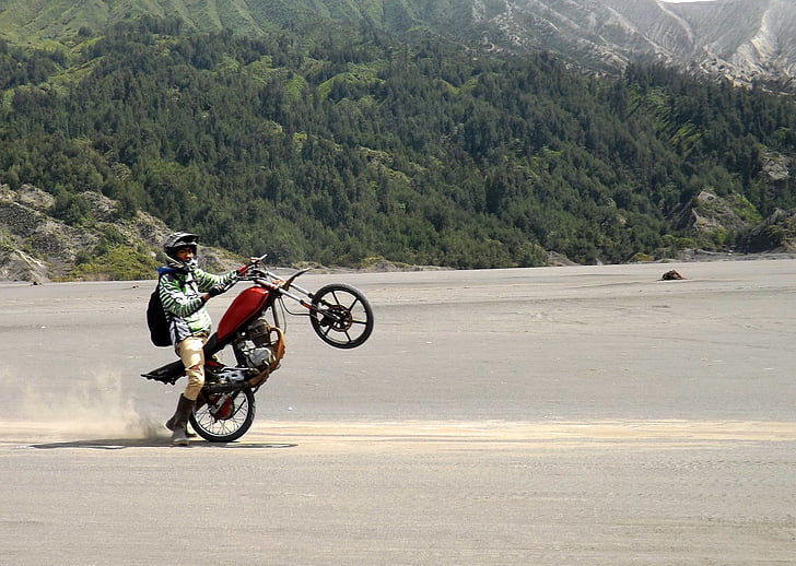 motocikl, sportski, planine, pijesak, avantura, krajolik, skakanje