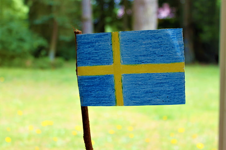 Zweedse vlag, de Zweedse vlag, midzomer-zomervakantie, maypole, afstuderen, student GLB, nationale feestdag