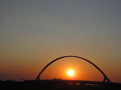 sunrise, morning, silhouette, bridge, sun, sunset, sky