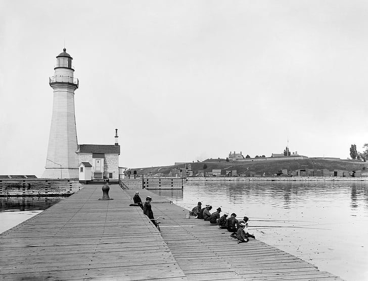 Lighthouse, Pier, rybár, Fischer, Port, Oswego, budova