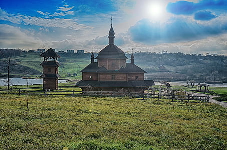 arquitectura, Iglesia, Templo de, cielo, Ucrania, estructura, paisaje