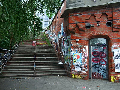 Hamburg, Vācija, ostas pilsēta, pa kāpnēm, aina