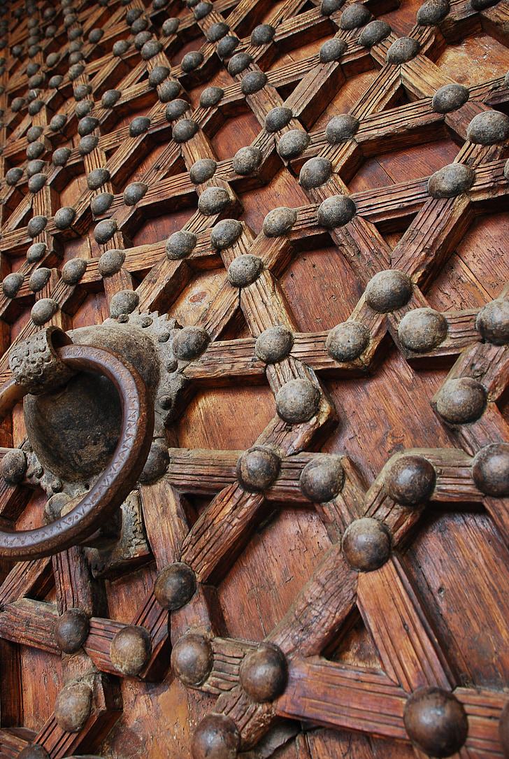 dveře, staré, dřevo, aldaba, rustikální, historické, portál