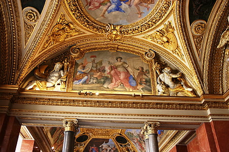 Louvren, museet, dekorerat tak, tak, guld, kyrkan, arkitektur