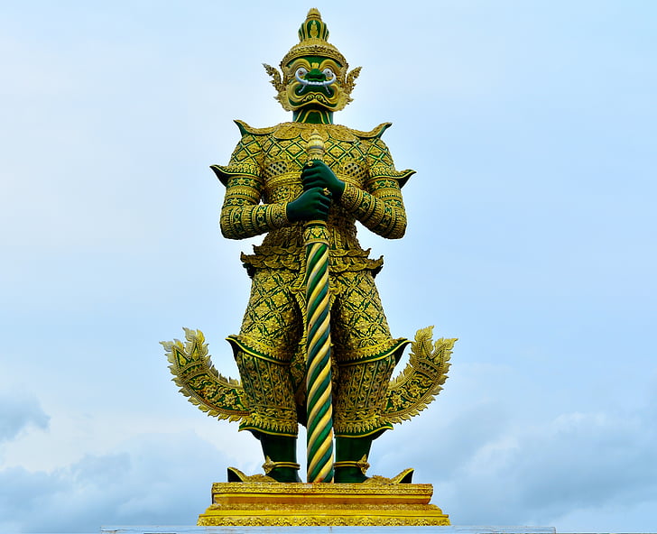 giant, statue, idol, temple of the emerald buddha, thailand