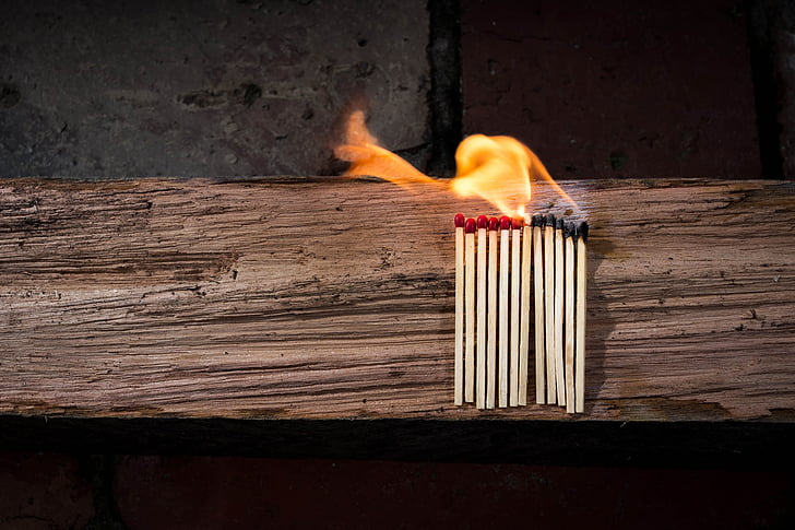 matches, matchstick, flammable, wood, fire, glow, heat