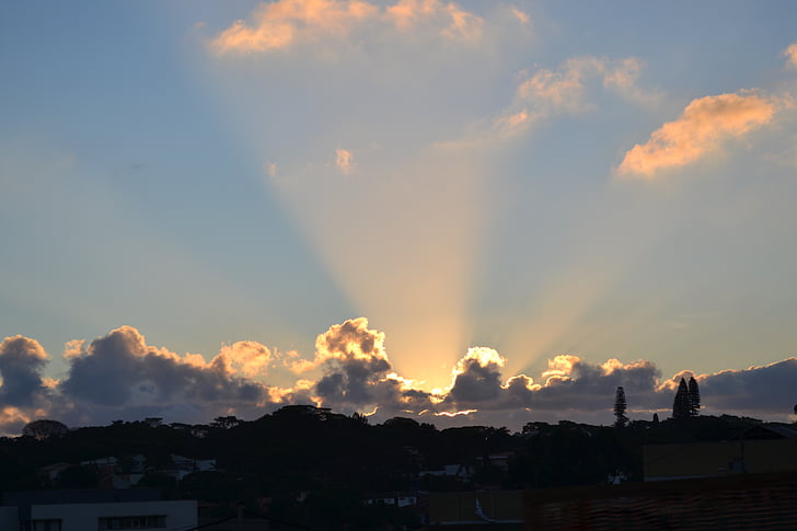 solnedgang, solen, bjelke, Brasil, São paulo, skyer, Sommer