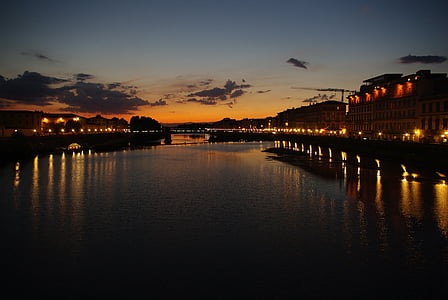 Toscana, Firenze, elven arno, solnedgang, Bridge, Ponte amerigo vespucci, elven
