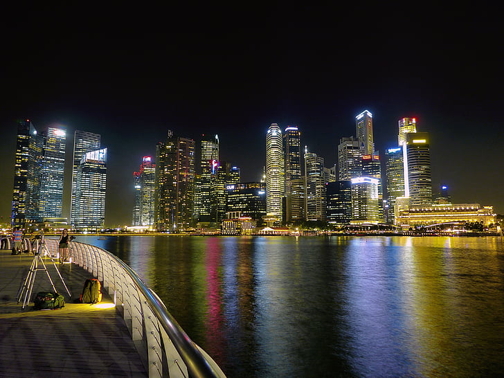 река Сингапур, Скайлайн, здание, воды, Финансовый район, небоскреб, Архитектура