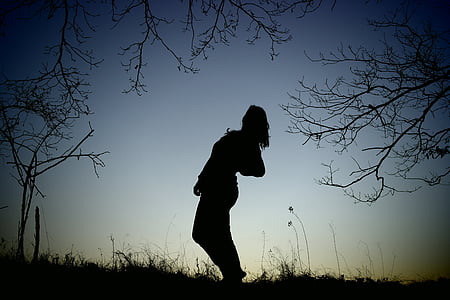 girl, one, caster, outdoors, silhouette, one person, running