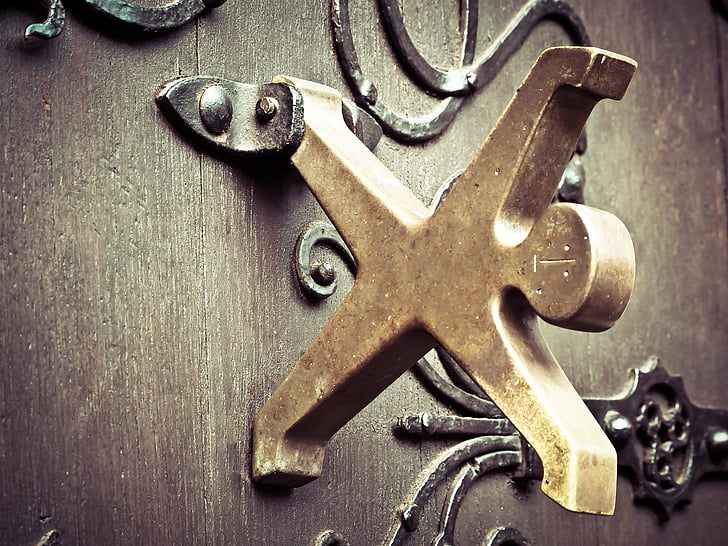 doorknocker, durų rankena, metalo, įvestis, metaline rankena, uždaryti, bronzos