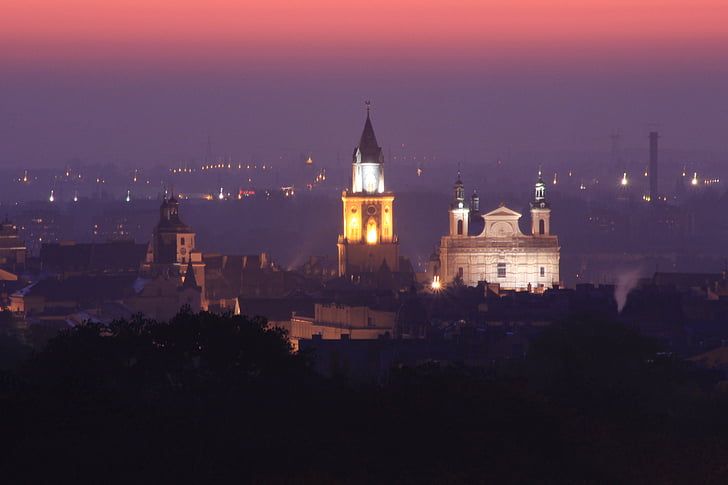 Lublin, panorama, ciudad, puerta de Cracovia, la Catedral de, Lubelskie, Polonia