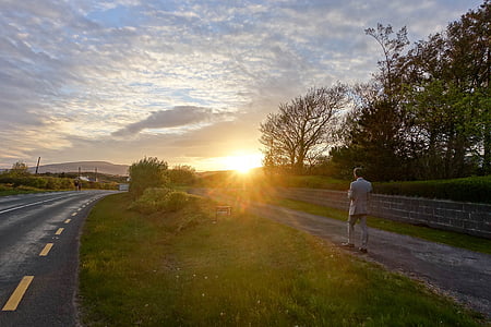 Ірландія, Захід сонця, дорога, небо, післясвічення, світло назад, abendstimmung