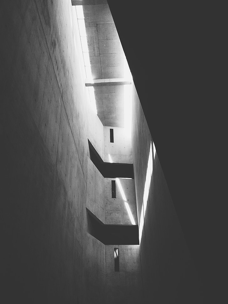 jødiske museum, Berlin, arkitektur, holocaustmuseum, innendørs, svart-hvitt