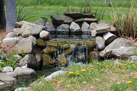 Fontaine, chute d’eau, eau, jardin
