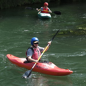 kayak, paddle, kayaked, water sports, river, water surface, from above