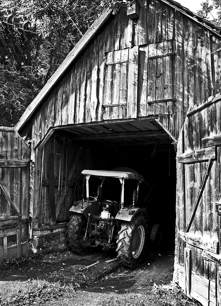 barn, tractor, tractors, agriculture, farm, hay