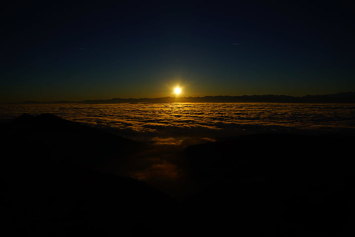 soluppgång, Selva marine, moln, hav av dimma, dimljus, nebulosa glöd, molntäcke