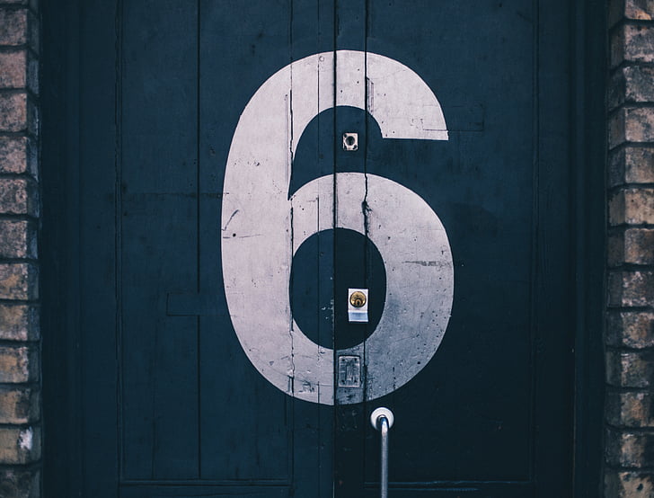 έξι, Αριθμός, πόρτα, τούβλο, ξύλο, λαβή, ημέρα