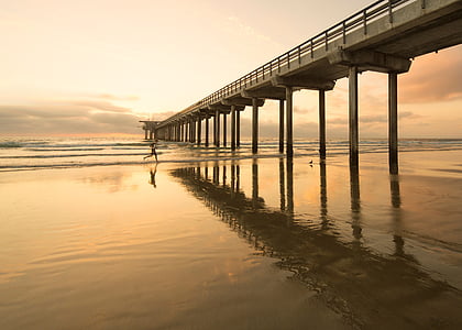 silhouette, photography, person, running, grey, bridge, sea