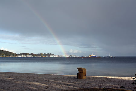 beach chair, baltic sea, mood, atmosphere, chillout, rainbow, eckernförde