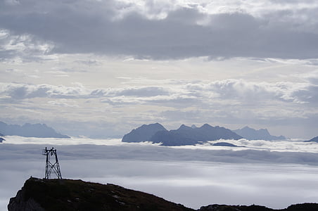coche de cable, Cumbre de, sobre las nubes, cielo, paisaje, Alpine, montañas